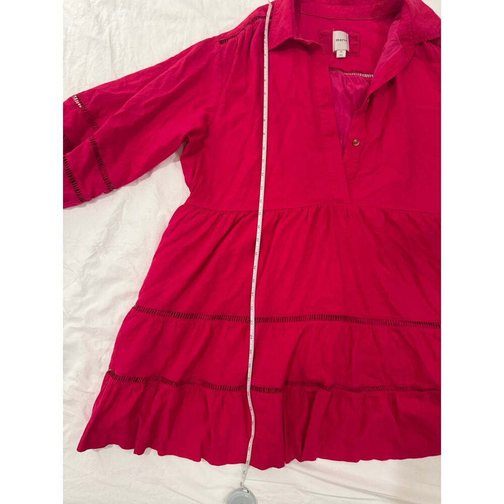 Anthropologie Maeve Bettina Tiered Mini Shirt Dress Linen 1X Hot Pink Raspberry - Picture 15 of 16